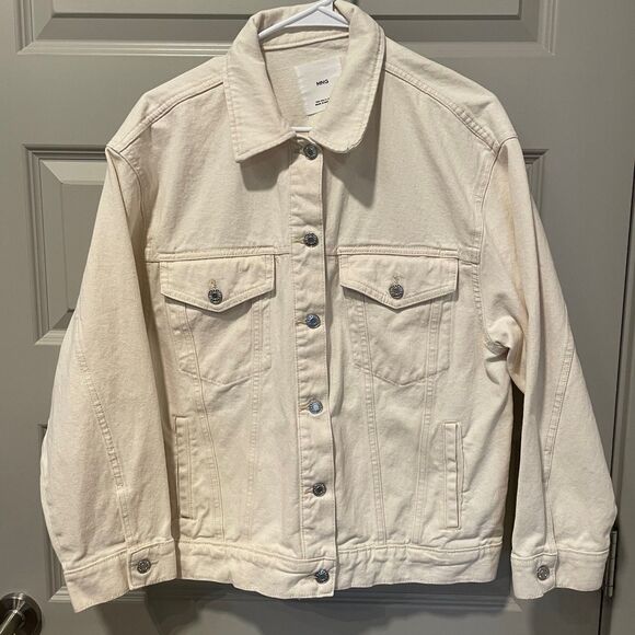 Mango 100% cotton cream oversized denim jacket, size S - Picture 3 of 13